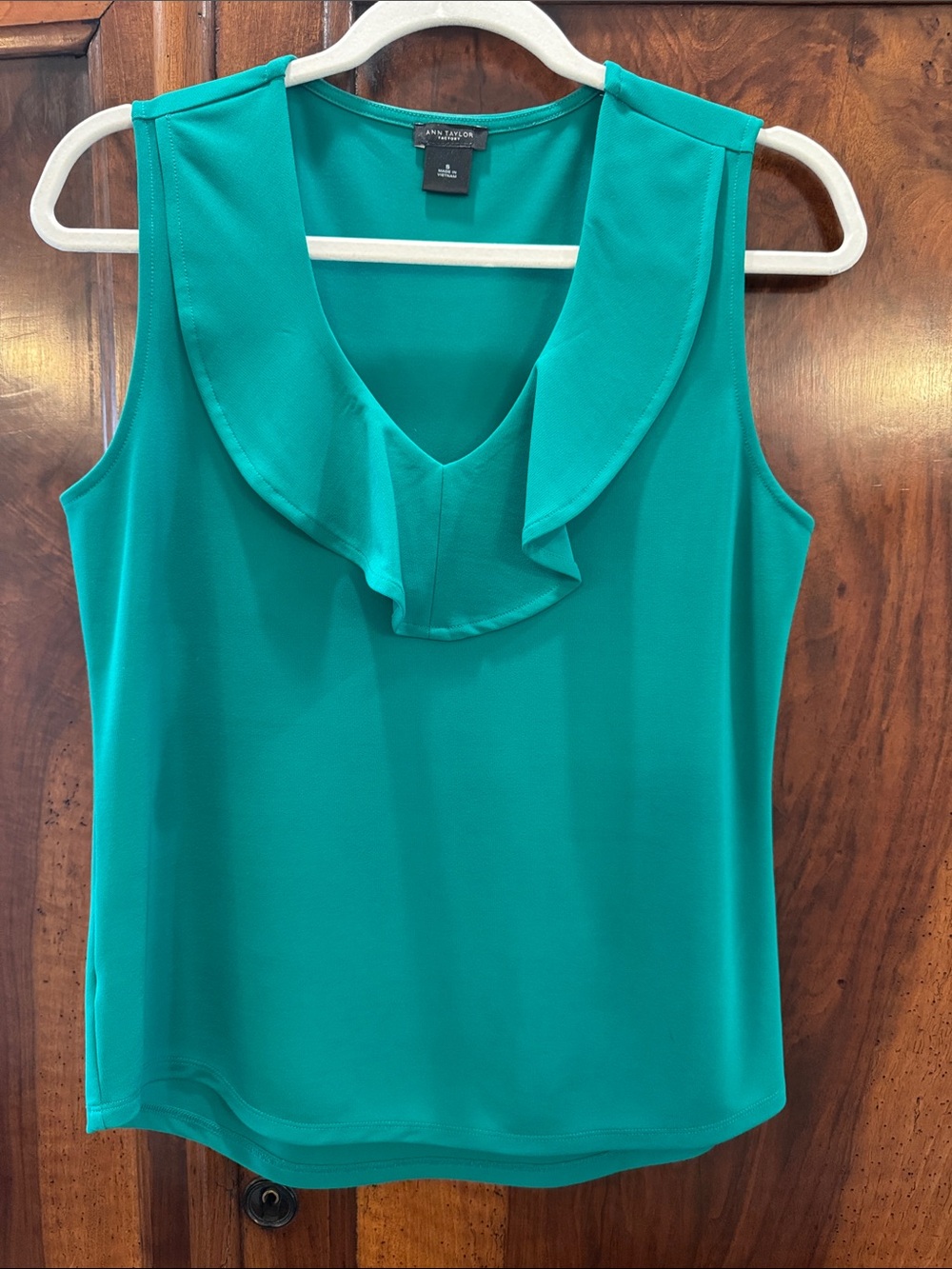 Ann Taylor Factory Teal Ruffle V-Neck Sleeveless Shell